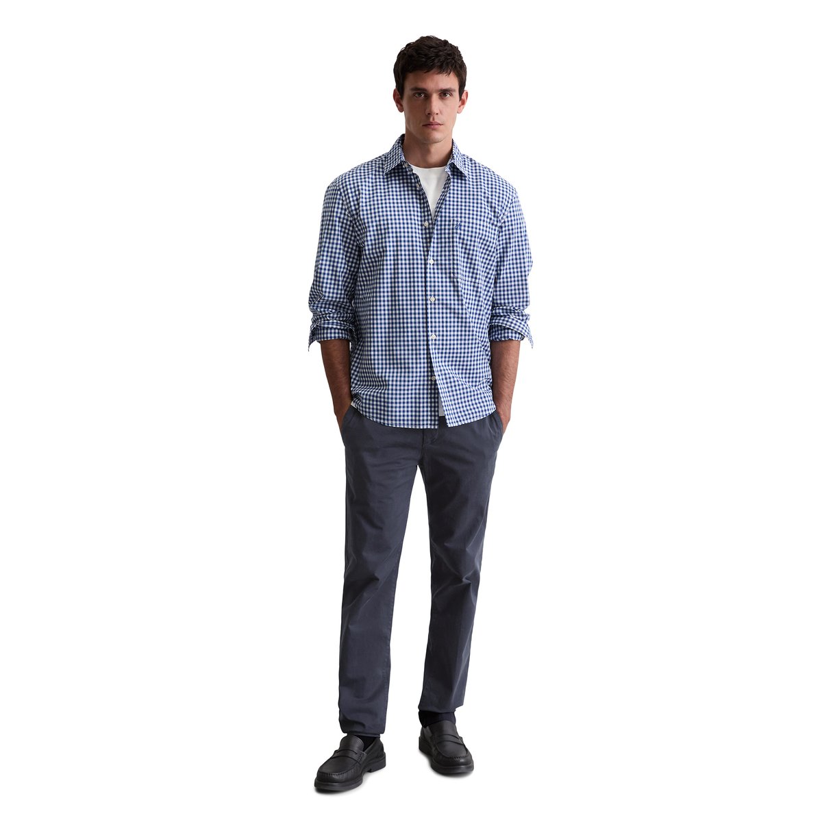 Chemise regular en pur coton biologique bleu, MARC O'POLO