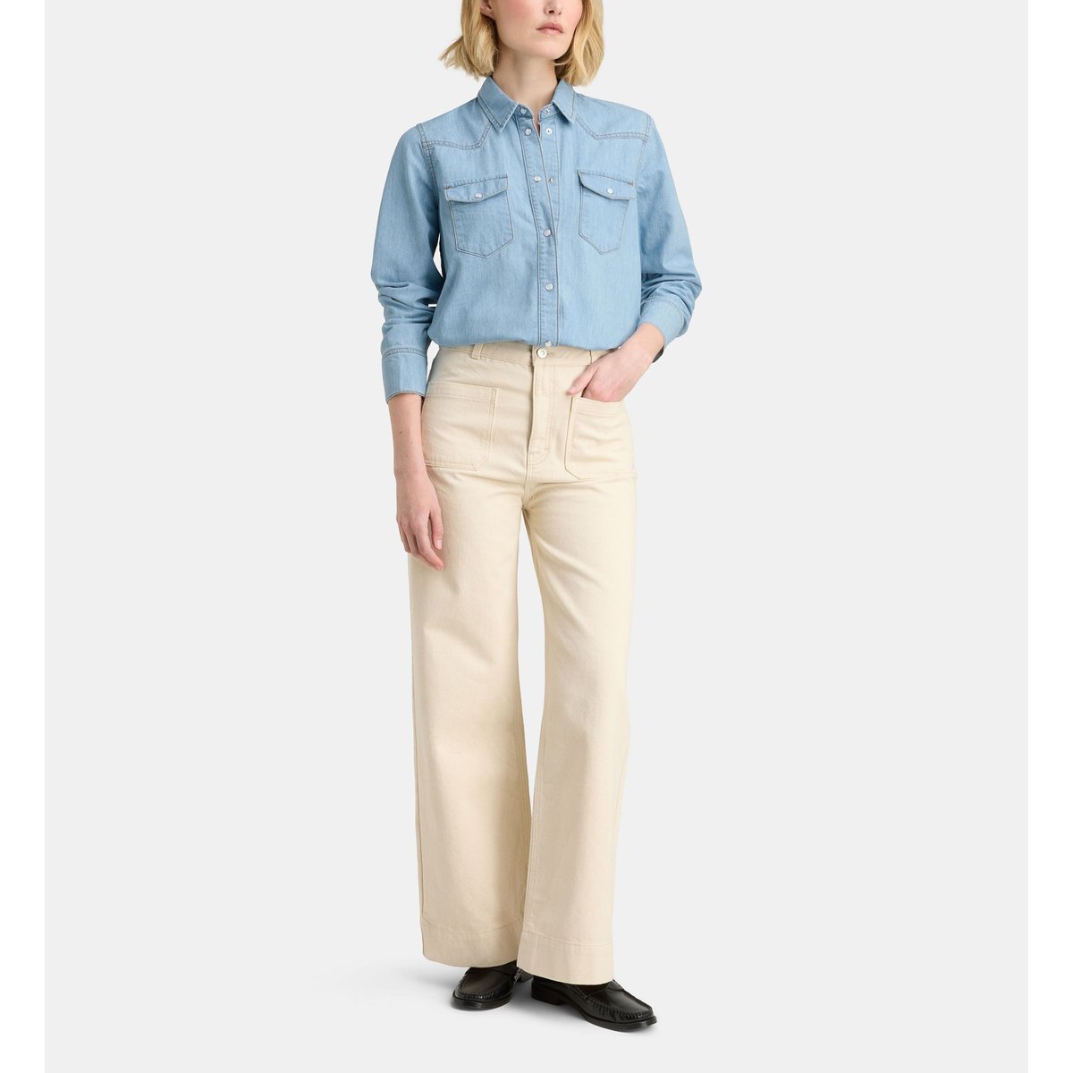 Chemise droite eldorado en coton bleu clair, GALERIES LAFAYETTE