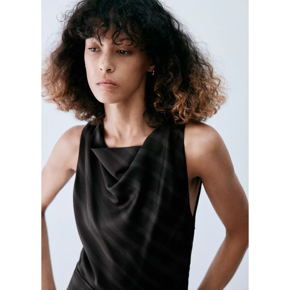 Robe à rayures bas asymétrique gris, MANGO