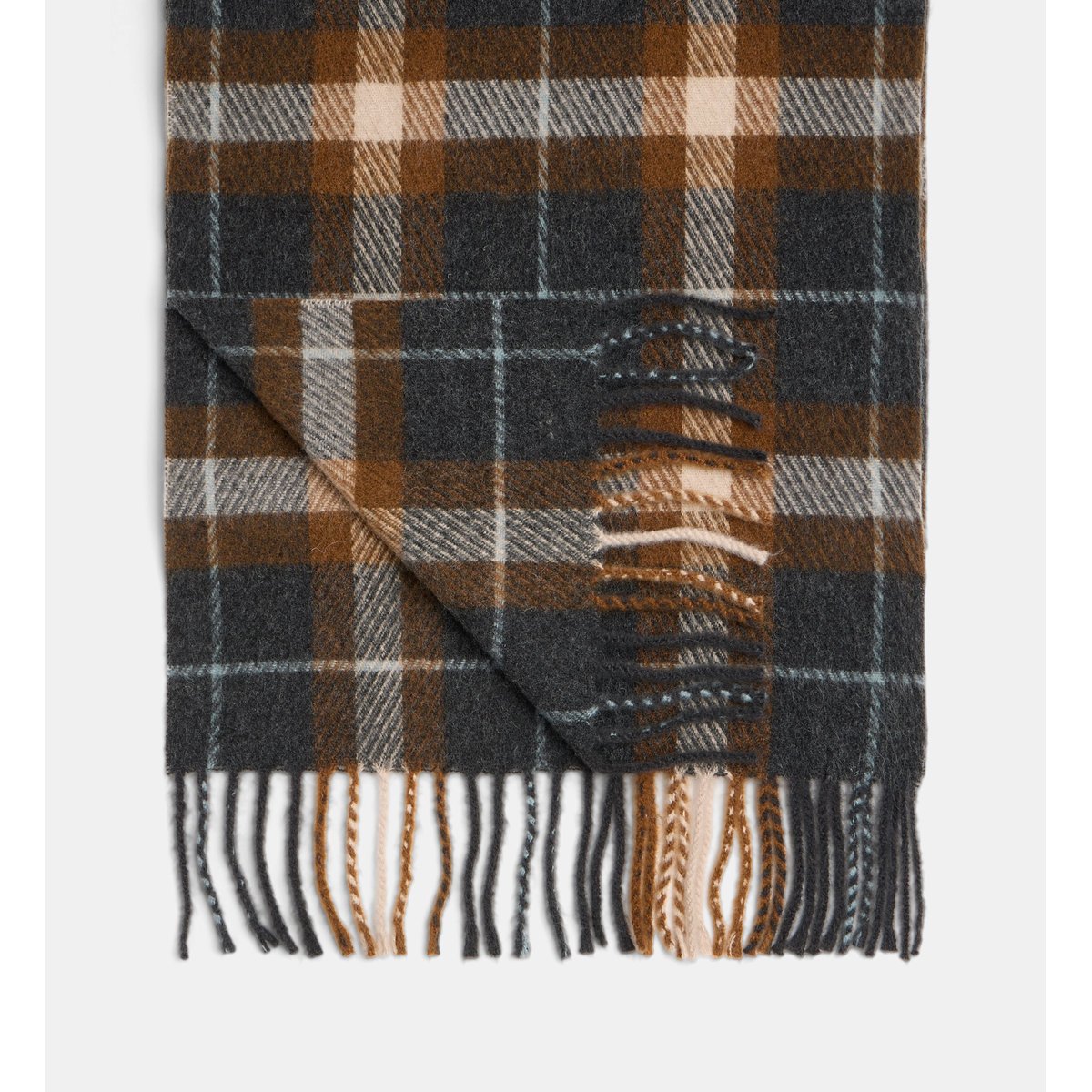 Echarpe douce bruno carreaux et franges gris et marron, GALERIES LAFAYETTE