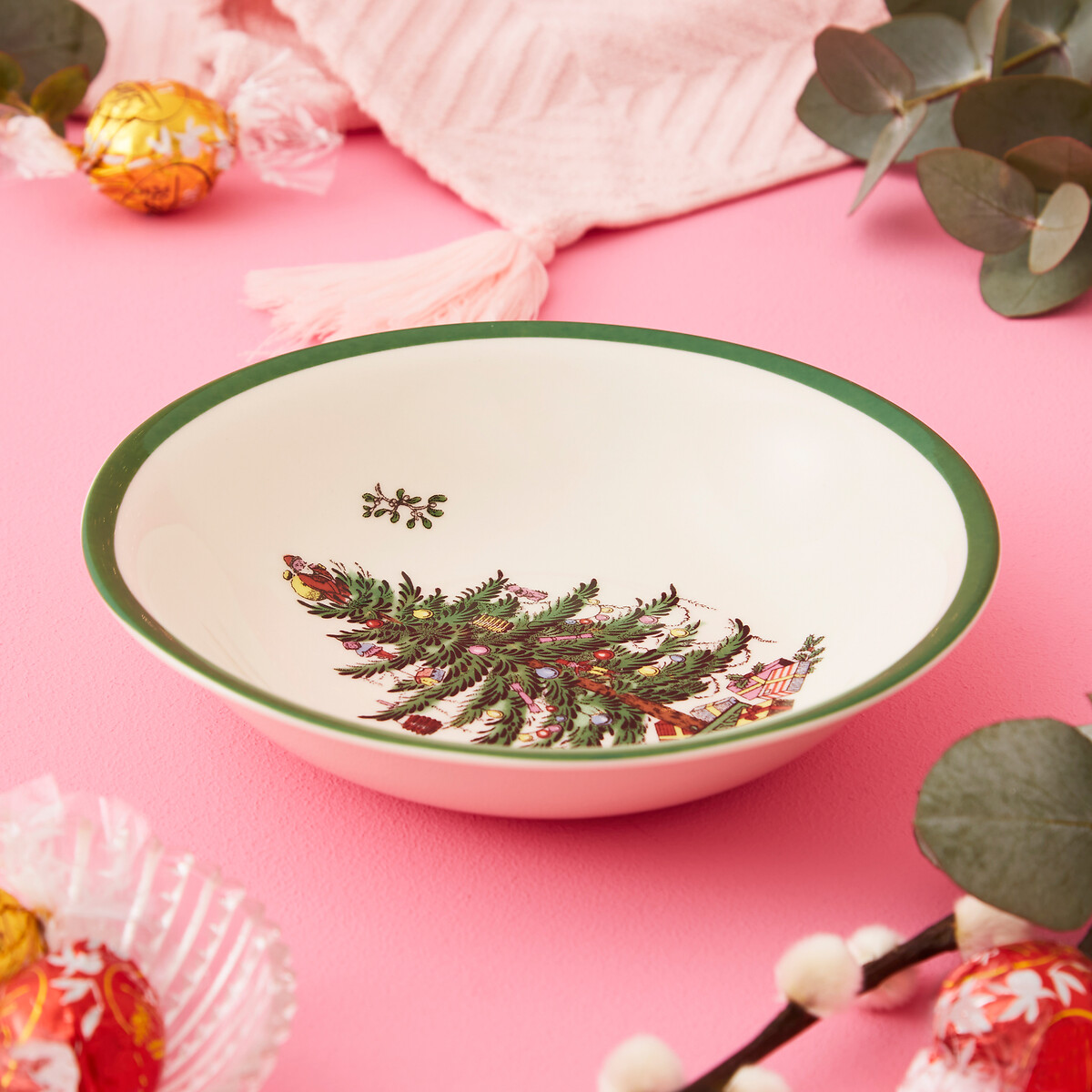 Set of 4 Christmas Tree Cereal Bowls white, SPODE