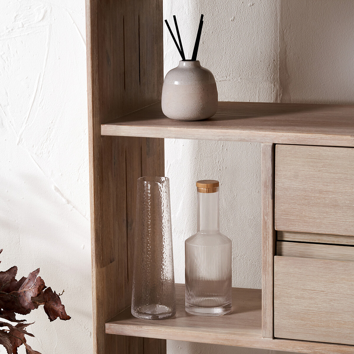 Giano Acacia Wood 7-Shelf Display Unit ivory white, SO'HOME