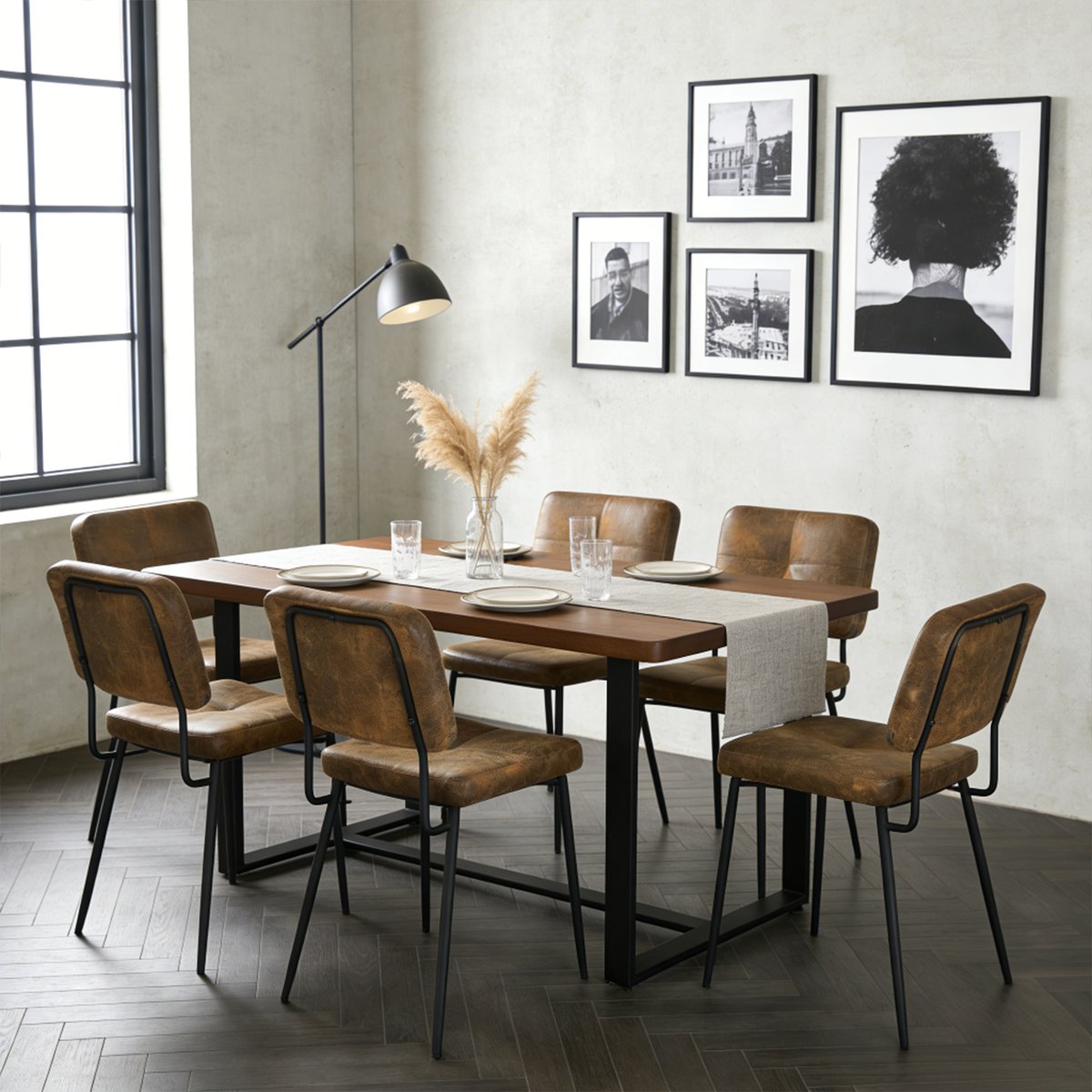 Lot de 6 chaises de salle à manger en marron style vintage rétro, KAROMI marron, MEUBLES COSY
