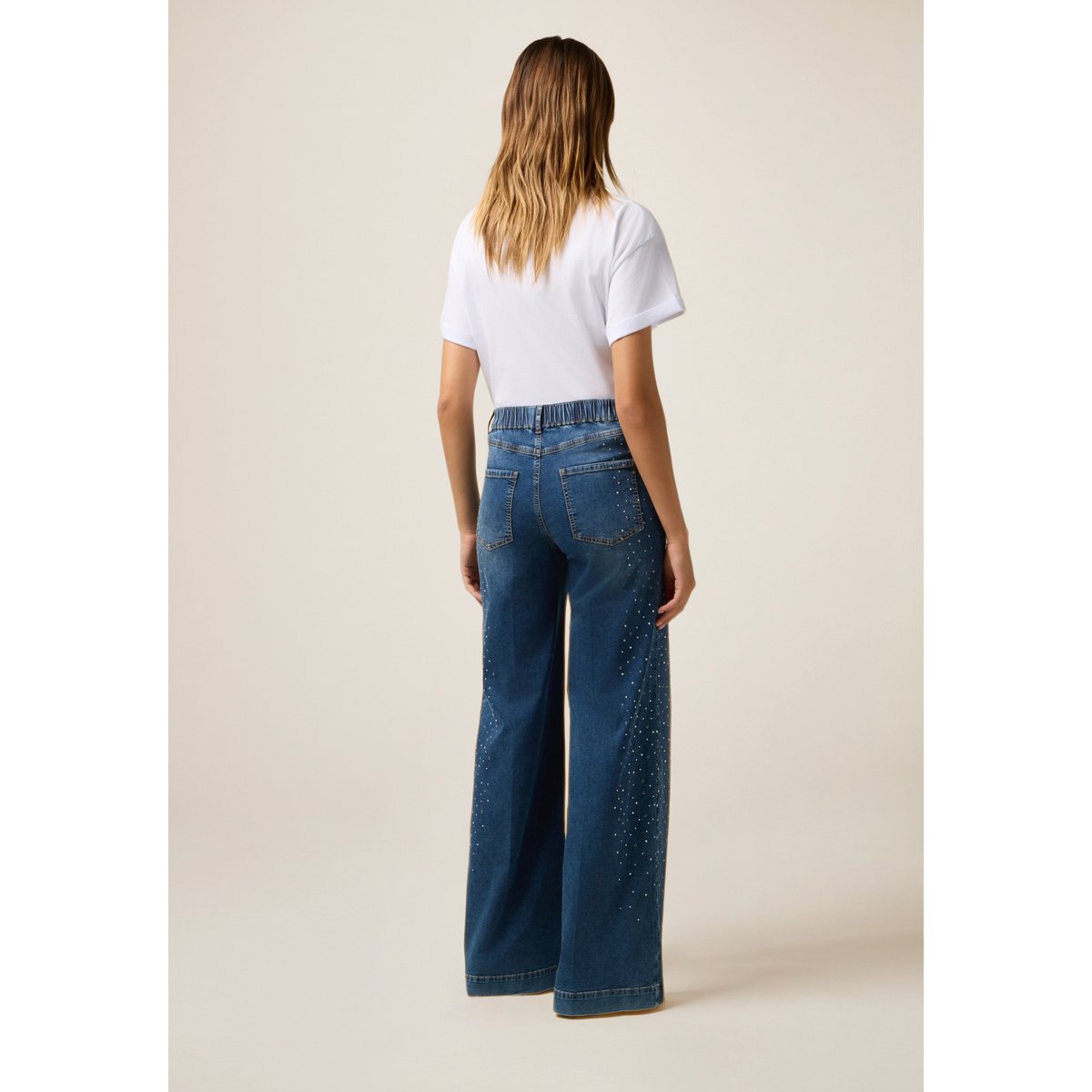 Jeans palazzo avec cristaux bleu, OLTRE
