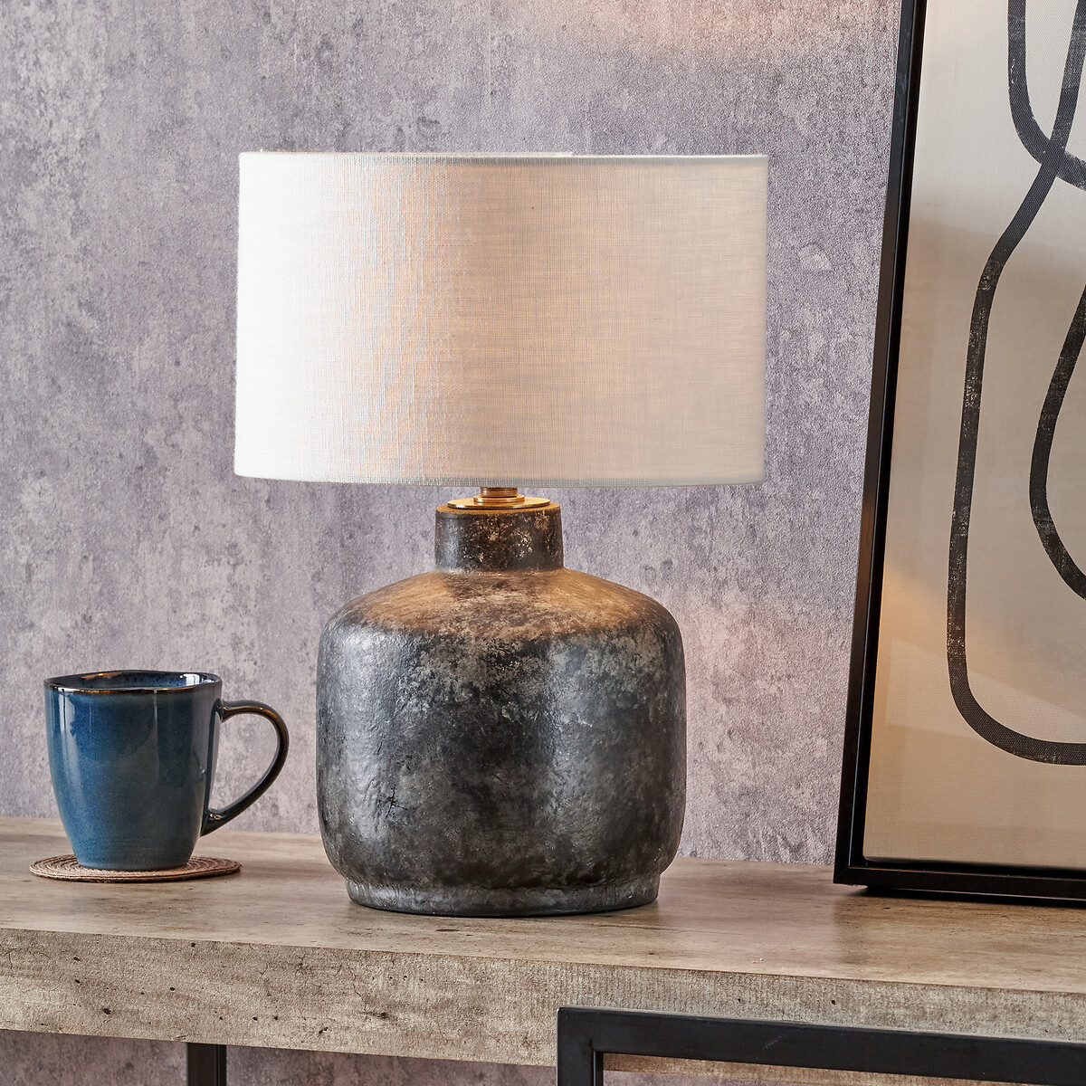Vienne Textured Vocanic Effect Stoneware Table Lamp Base grey, SO'HOME