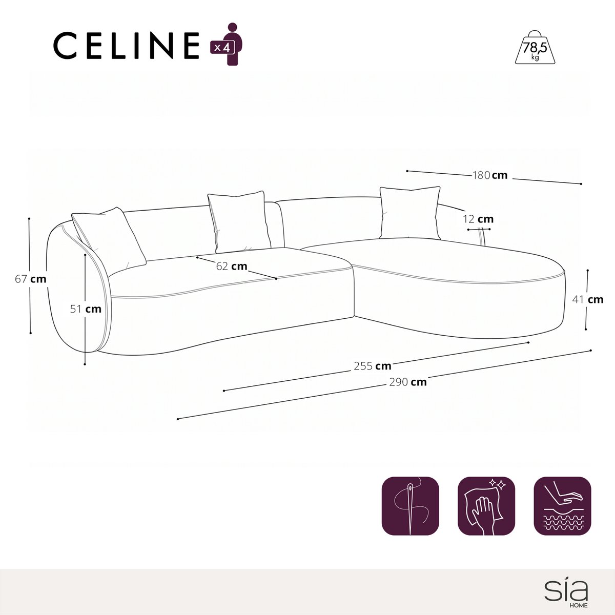Canapé d'angle droit 4 places en velours texturé CELINE crème, SIA HOME