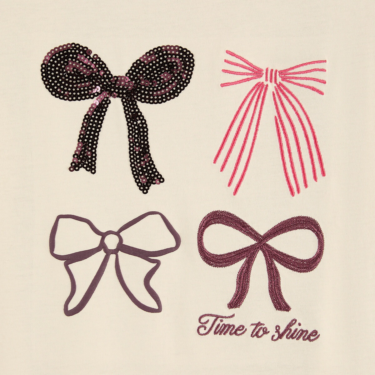 T-shirt manches longues, imprimé noeuds devant ecru, LA REDOUTE COLLECTIONS