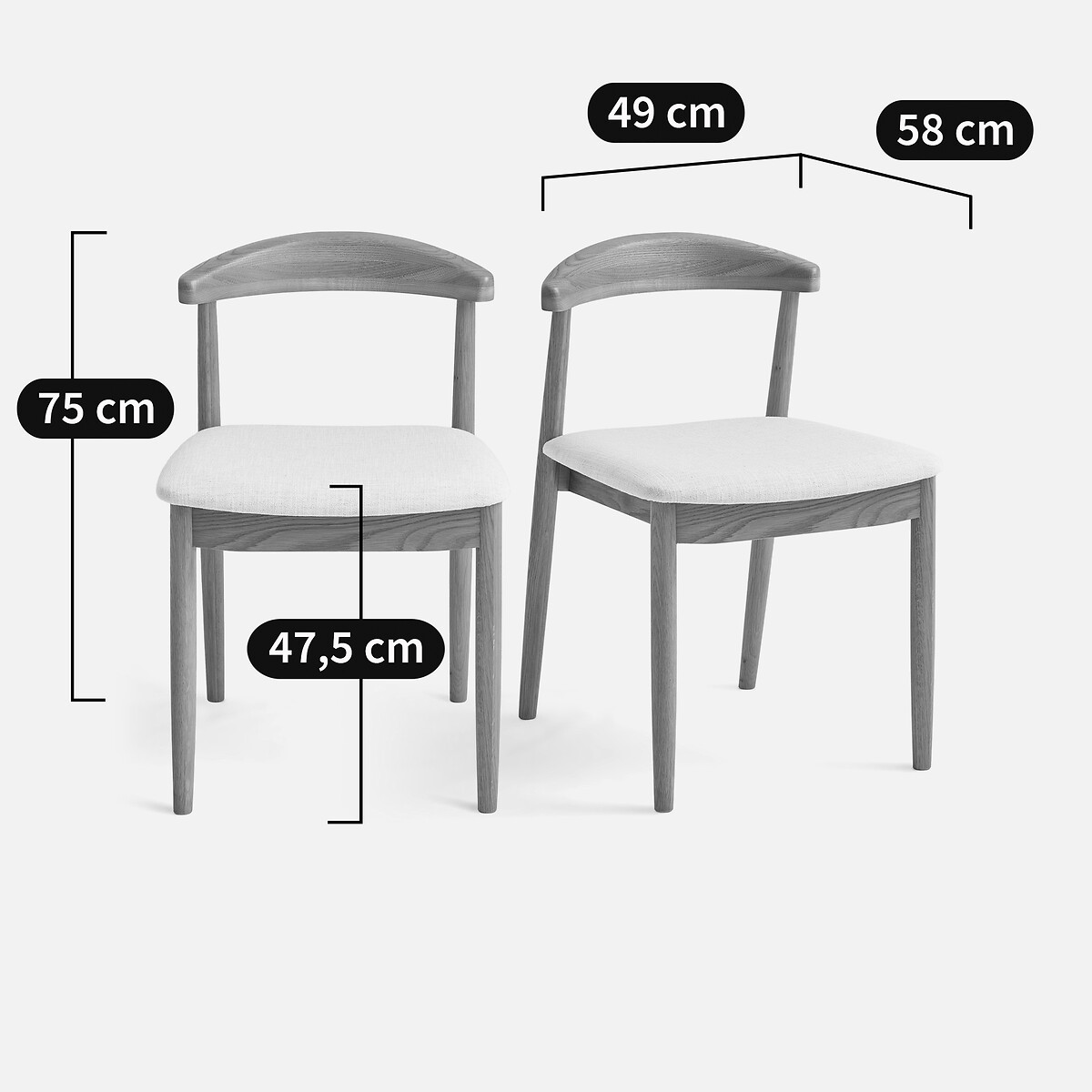 Lot de 2 chaises, en chêne massif et tissu, GALB chêne/craie, AM.PM