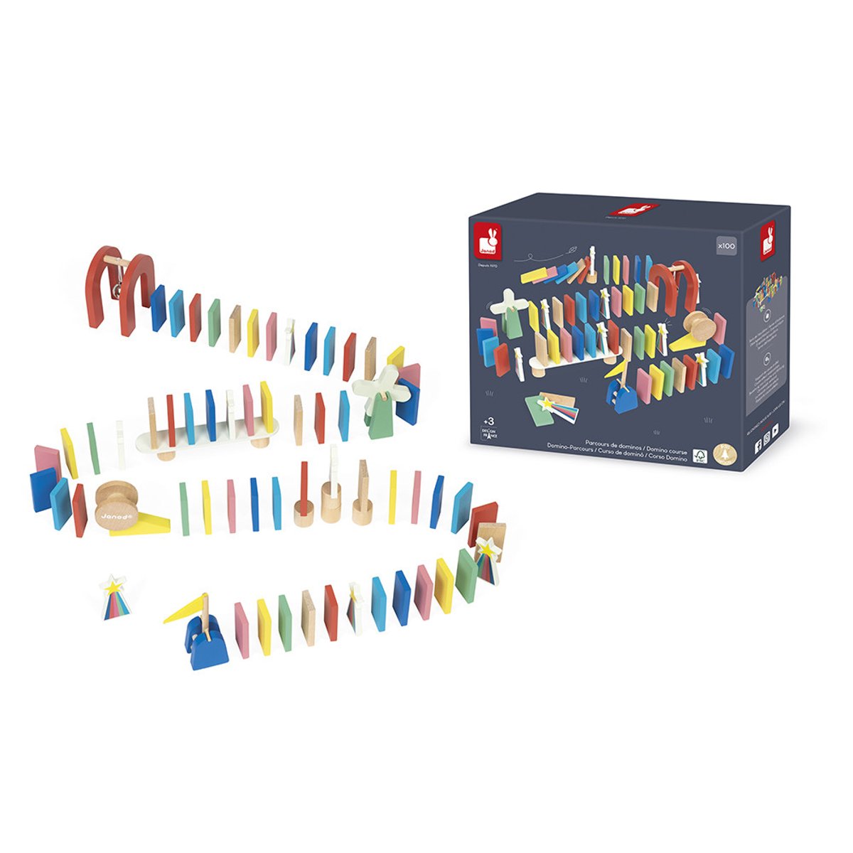 Jeu De Course Dominos Bois 100 Pièces couleur unique, JANOD