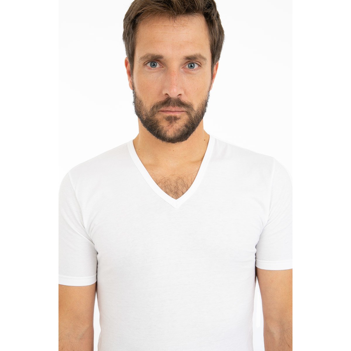 T-shirt col V en coton léger blanc, ARMOR-LUX
