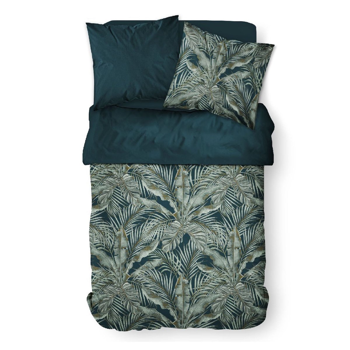 Parure de lit coton 2 personnes imprimé jungle SUNSHINE bleu, TODAY