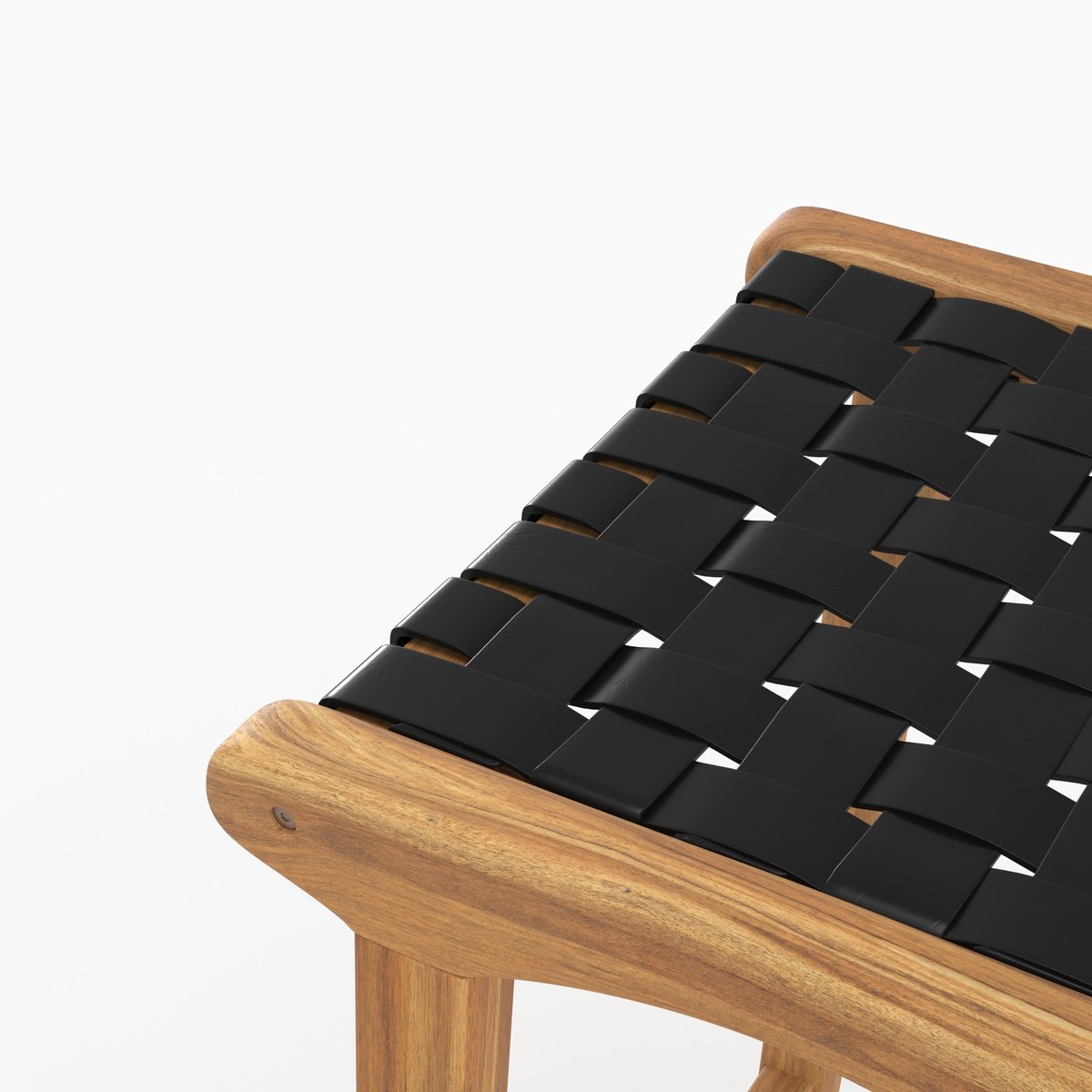 Tabouret pour îlot central 68 cm en teck et cuir - KUNA noir, MAISON PAVANE