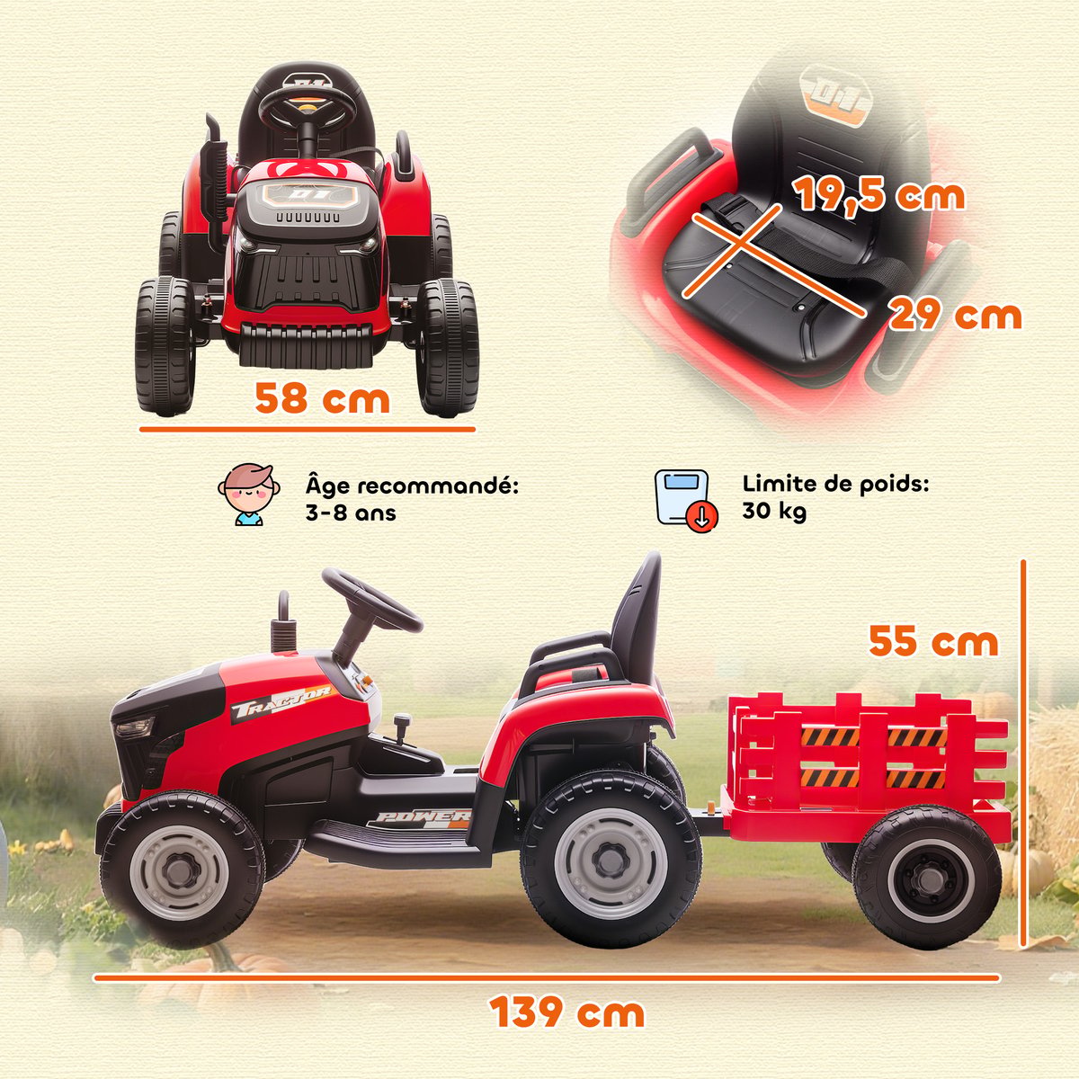 Voiture de chantier électrique à conducteur rouge, AIYAPLAY