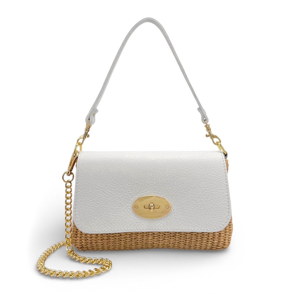 Mini sac en cuir grainé et Raphia BAHIA blanc, OH MY BAG