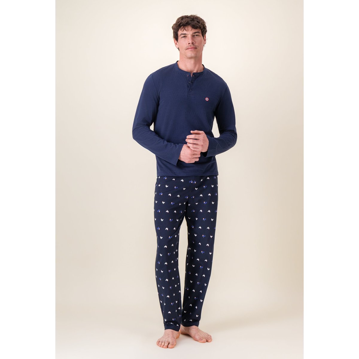 Ensemble pyjama haut et pantalon à motif coq marine en coton Tony coq marine, LE SLIP FRANCAIS