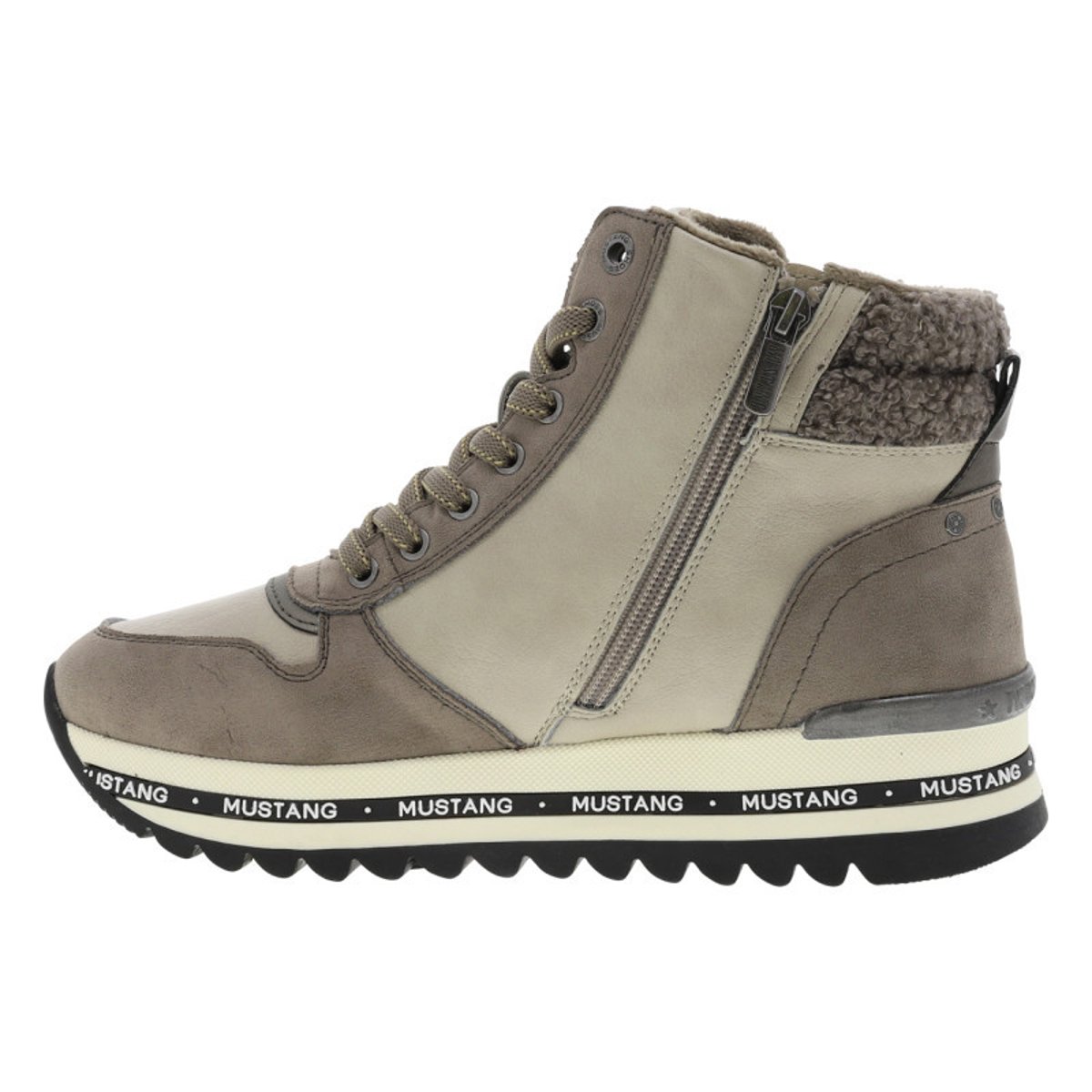 Baskets taupe à talon semi-compensé avec des lacets et un zip latéral taupe, MUSTANG