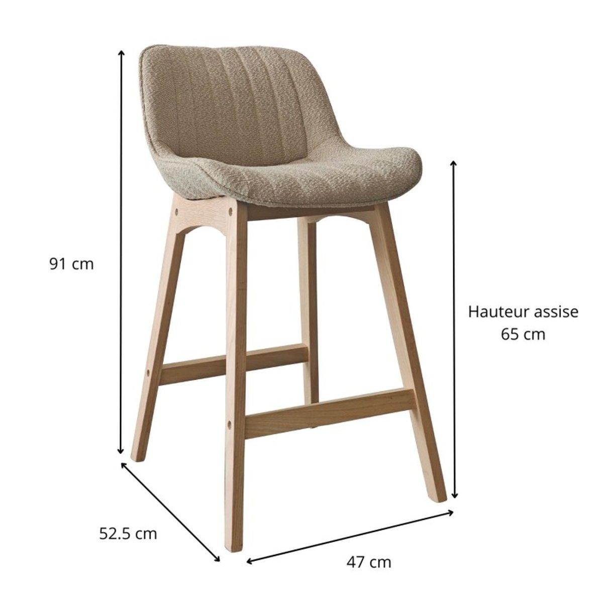 Lot de chaises d'îlot et bar en chêne et assise tissu bouclette 65cm MILK | Lot de 2 beige, MOB IN