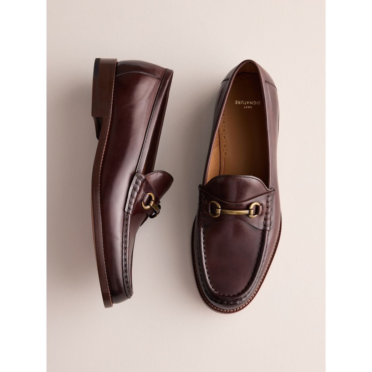 Mocassins à semelle en cuir et mors signature marron, NEXT