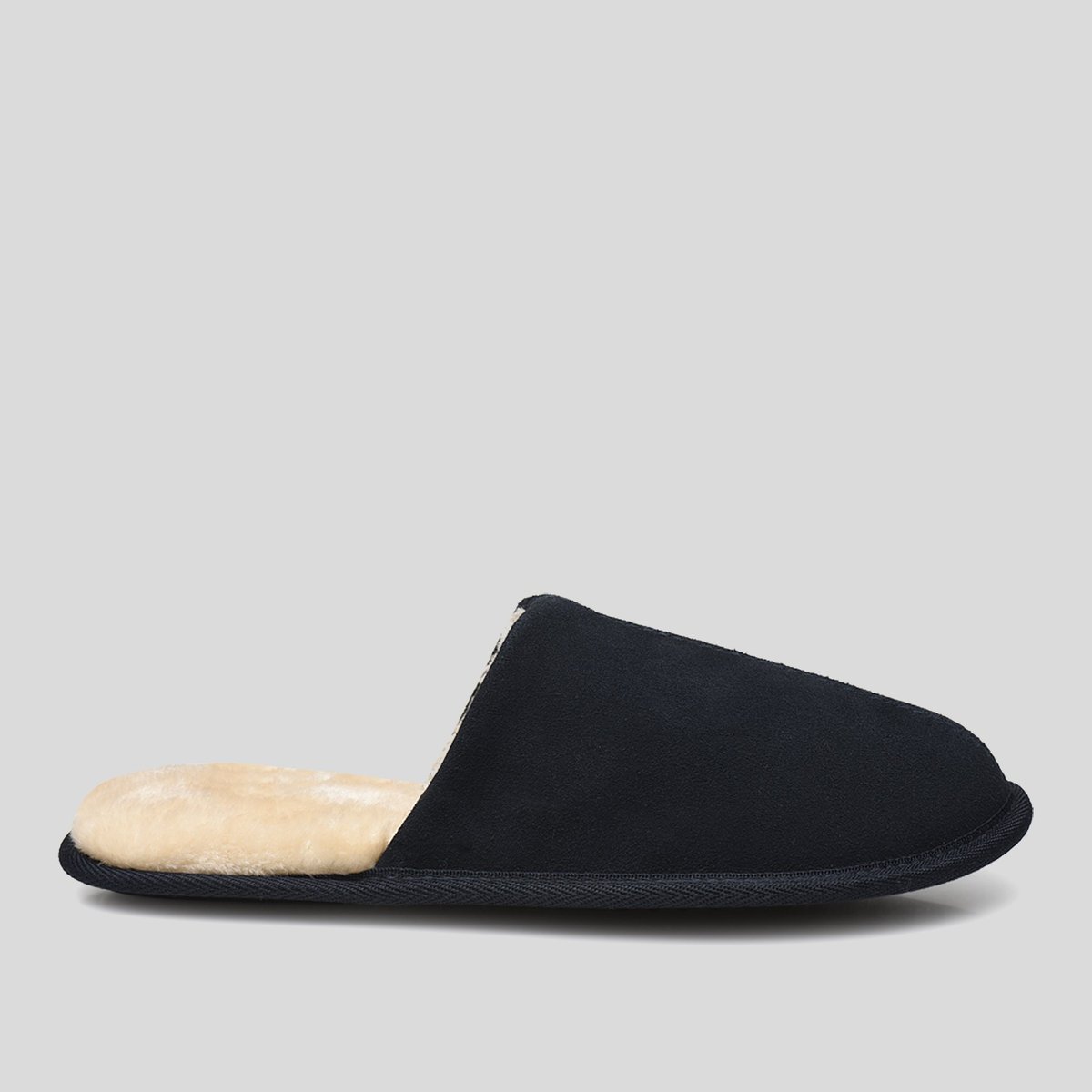Mules fourrées en cuir suede marine, MONOPRIX
