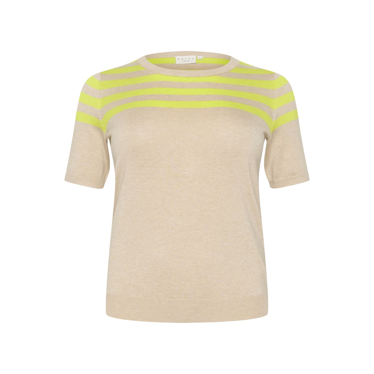 Knitted pullover beige/jaune rayures sand melange/lime half stripe, KAFFE CURVE