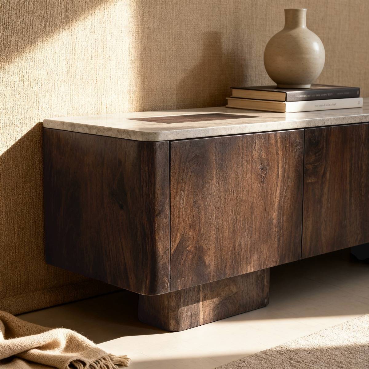 Meuble TV en bois de manguier CAROLA bois foncé, MADE IN MEUBLES