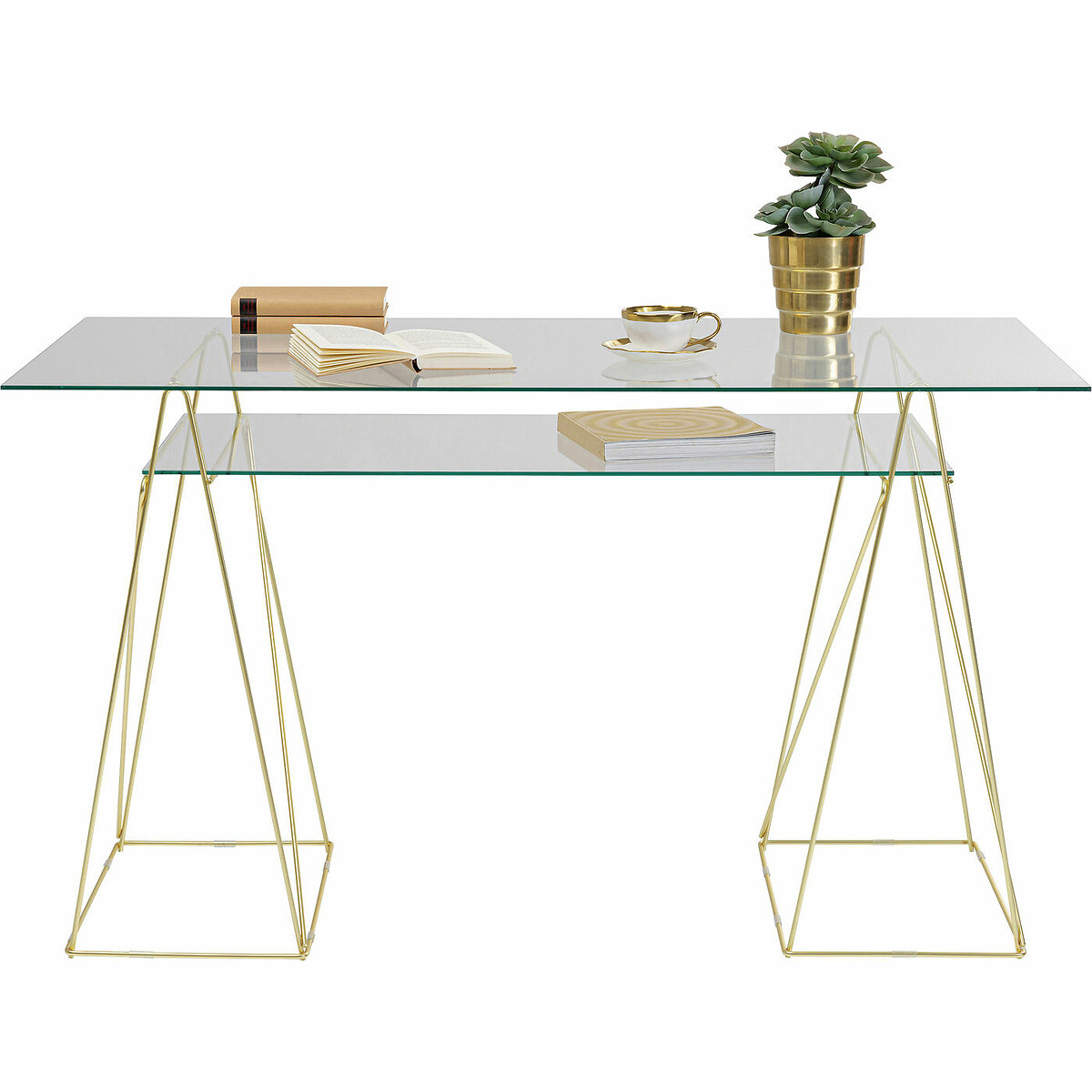 Table Polar Brass Matt 8mm Tempered Glass gold-coloured, KARE DESIGN