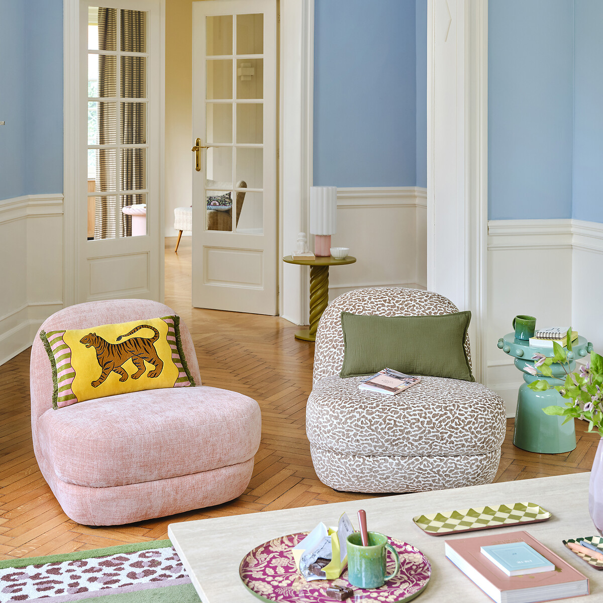 Lampe à poser, en verre coloré et opaline, JUSTYNA rose, LA REDOUTE INTERIEURS