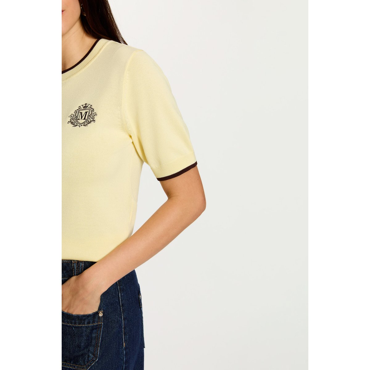 Pull manches courtes jaune pastel, MORGAN