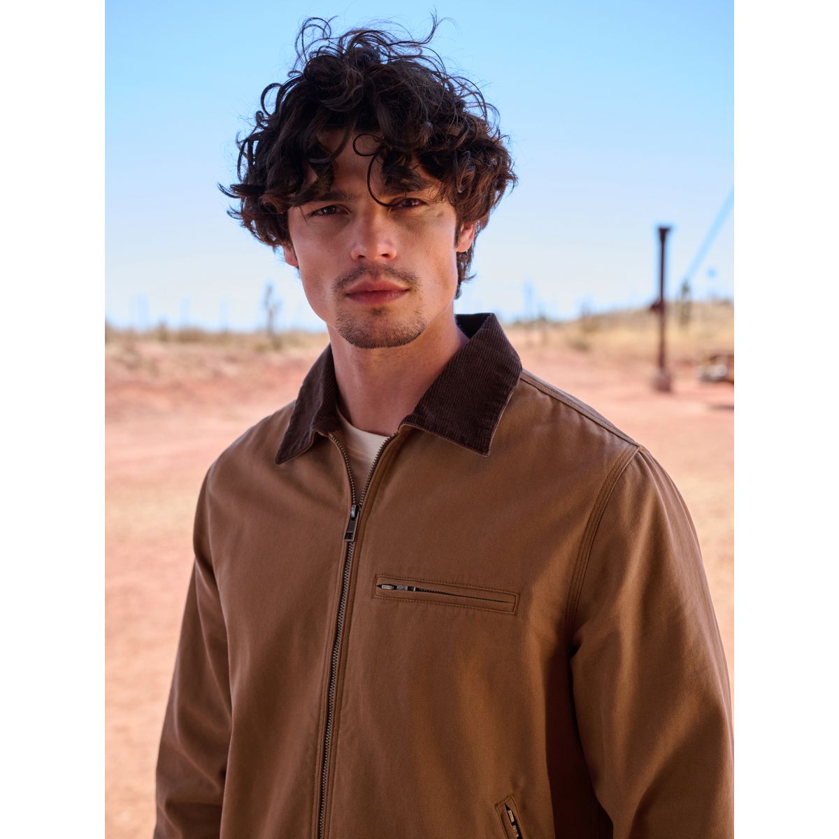 Veste en toile avec col velours côtelé marron fauve, NEXT