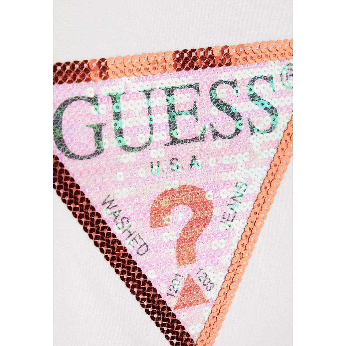 T-Shirt Logo Triangulaire Sequins Frontal blanc, GUESS KIDS
