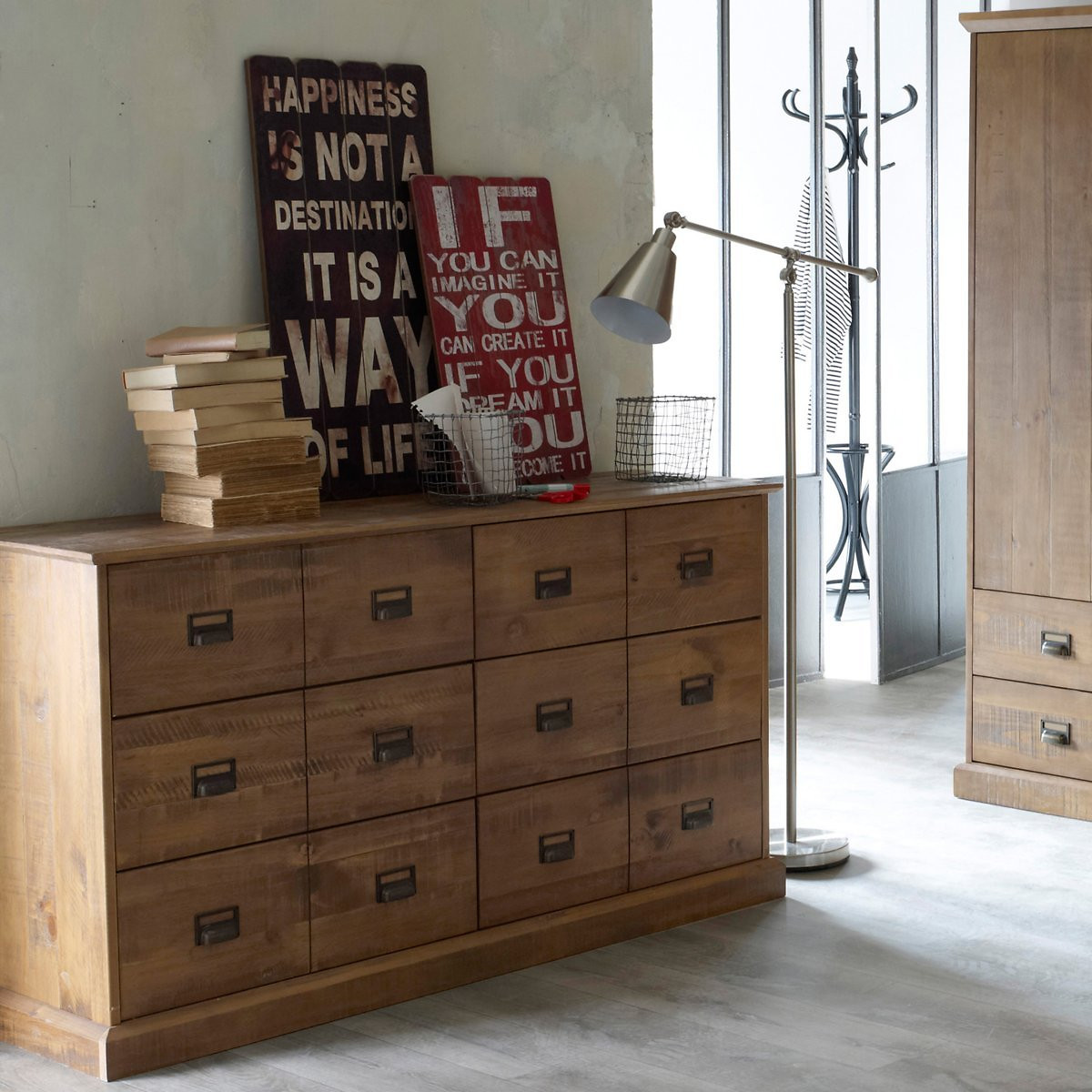 Lindley Solid Pine Chest of 6 Drawers dark wood, LA REDOUTE INTERIEURS