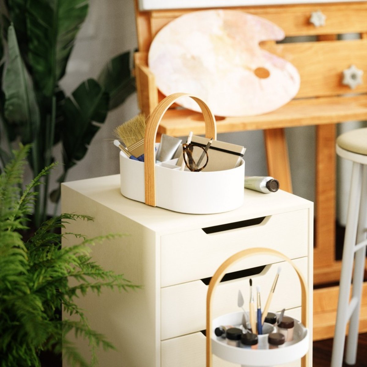 Panier rangement design poignée  BELLWOOD blanc, UMBRA