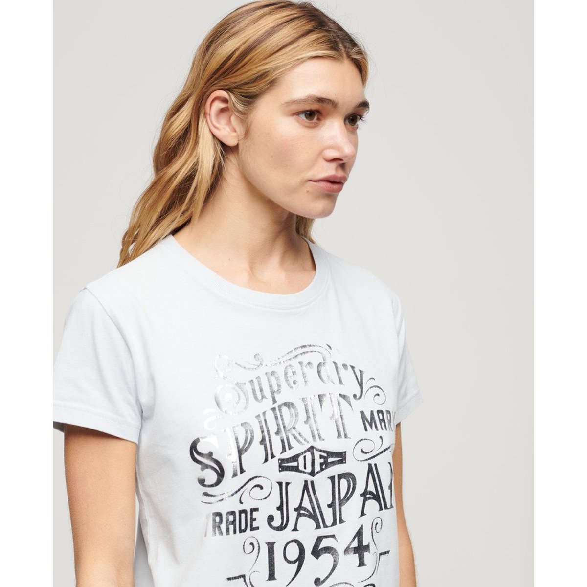 T-shirt ajusté métallisé Workwear bleu sel de mer, SUPERDRY