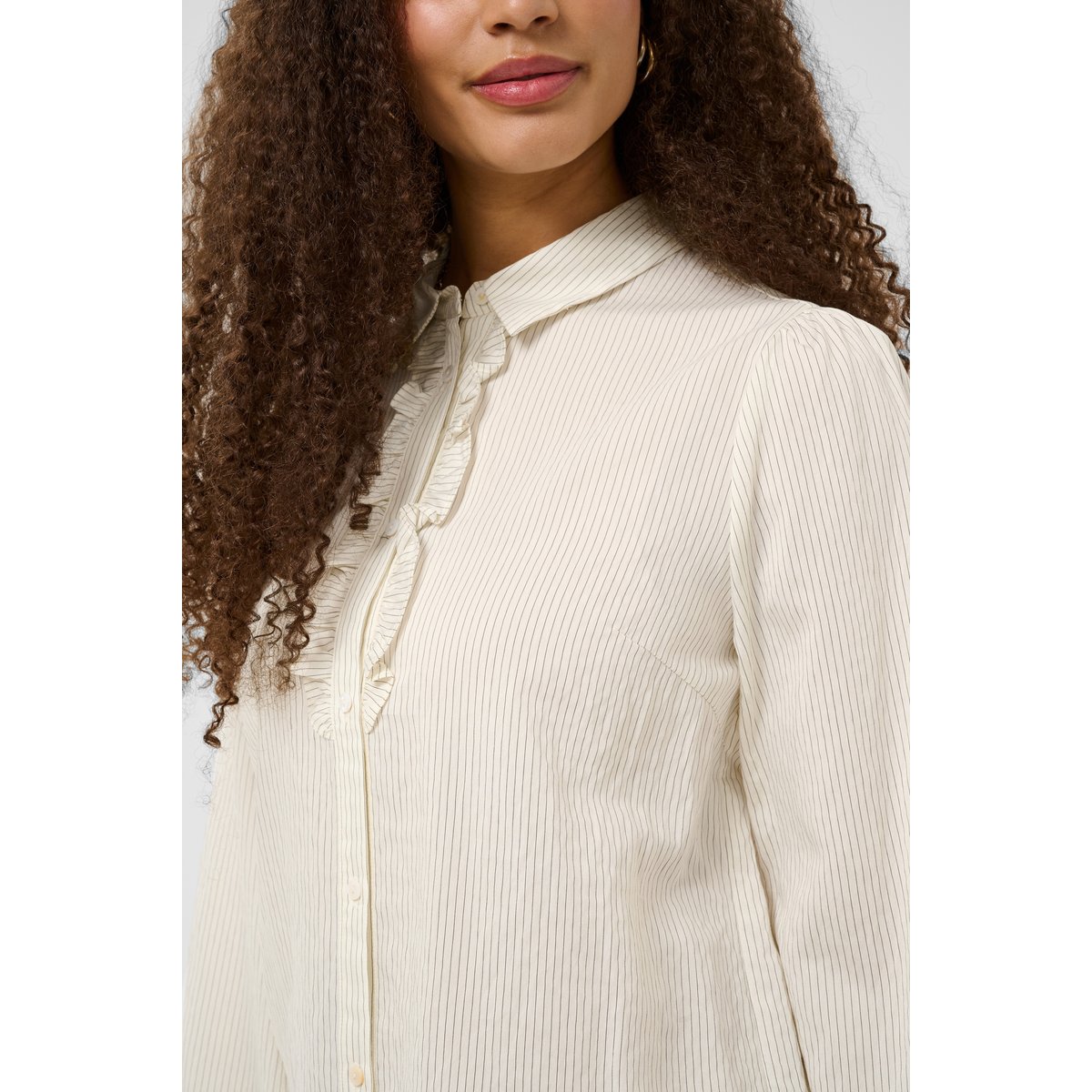 Chemise à manches longues blanc white black thin stripe, CREAM
