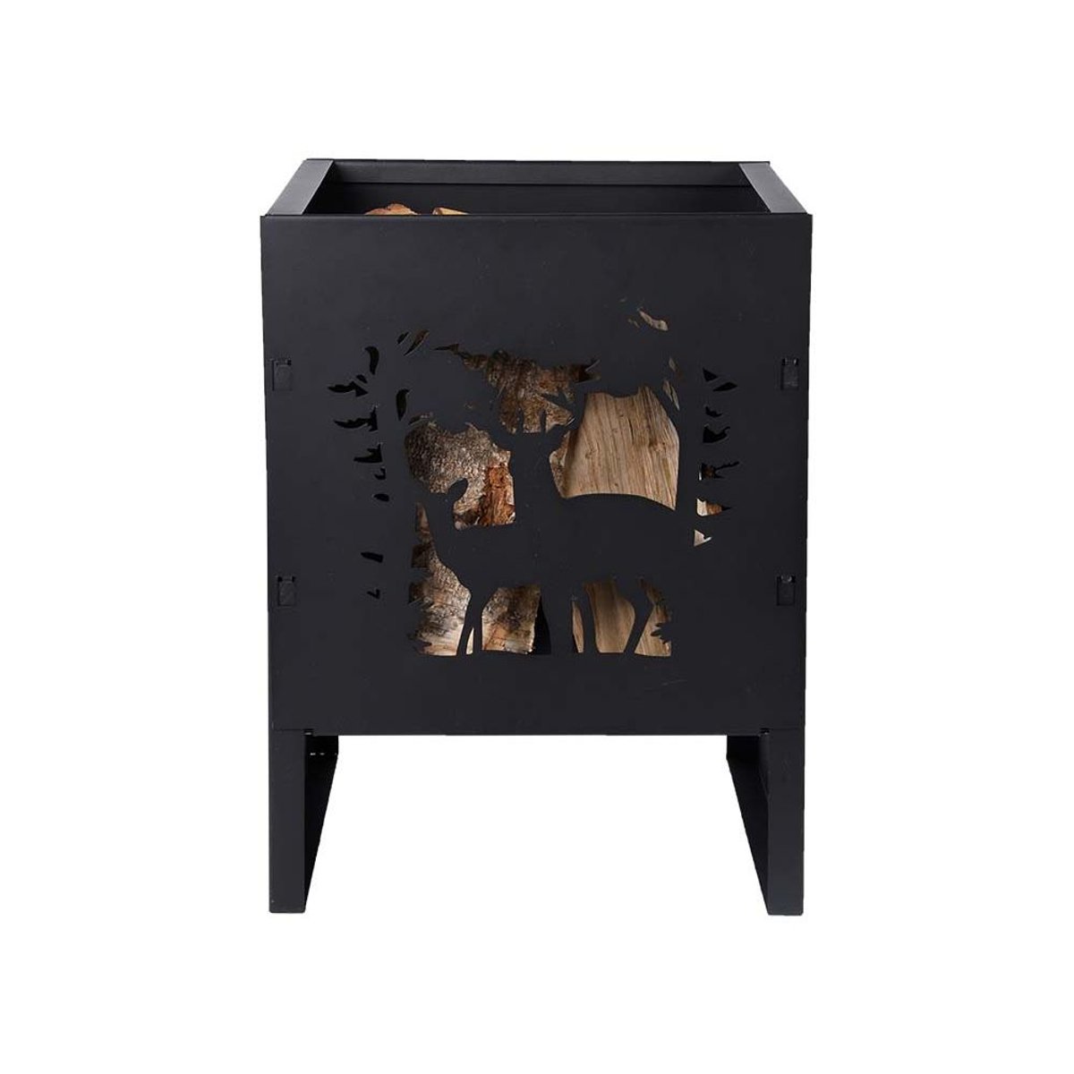 Brasero en acier découpe laser Cerfs Carré black, FANCY FLAMES