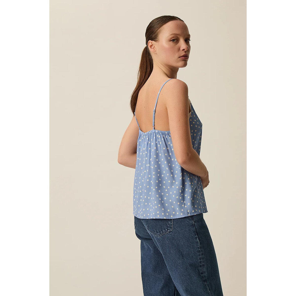 Canotta a pois con spalline sottili, TOUTOU blu a pois, DES PETITS HAUTS