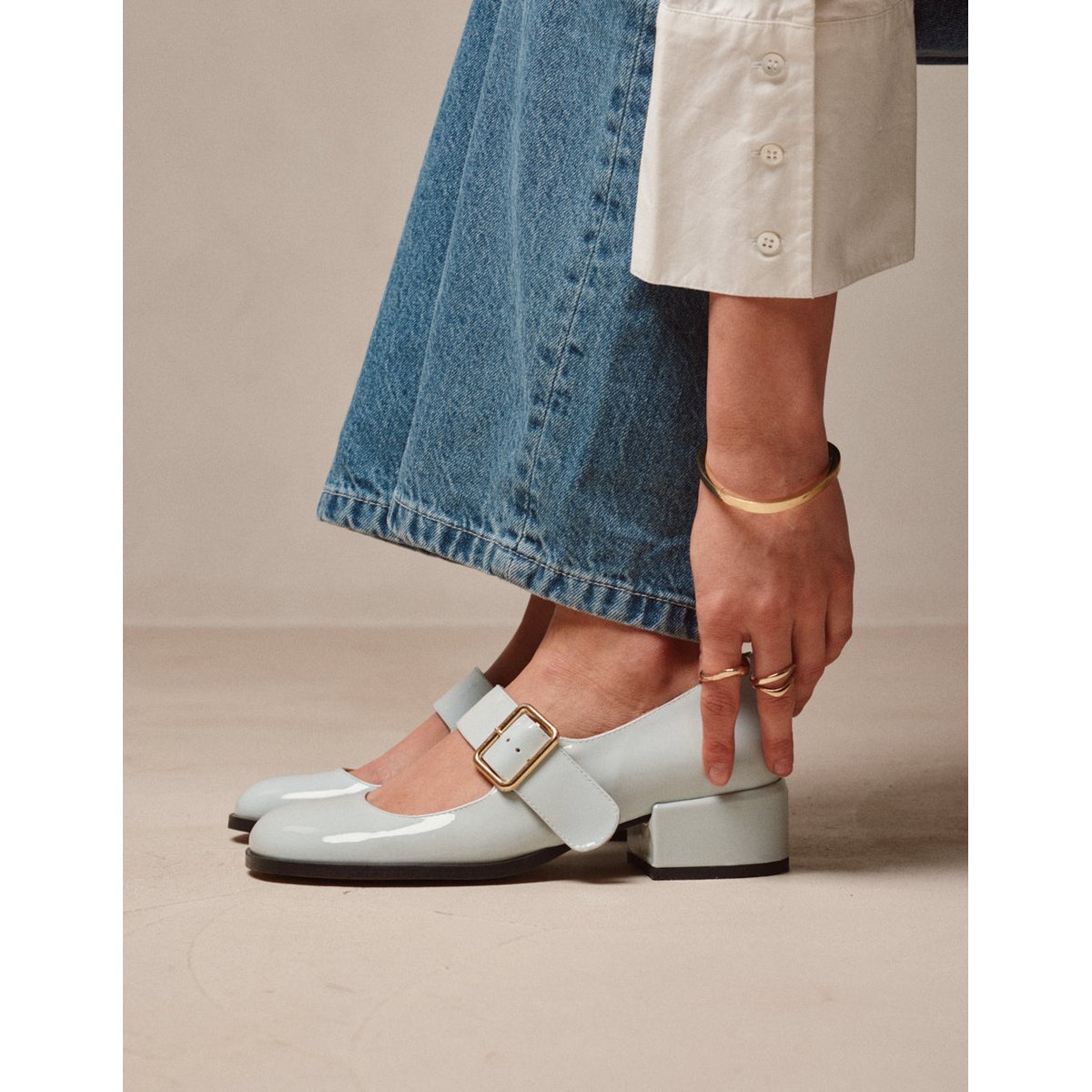 Escarpins AMARI cuir verni bleu glacé, ODAJE