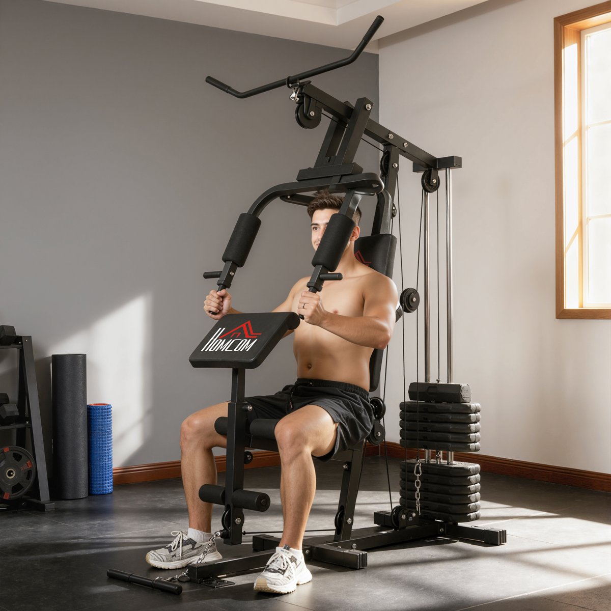 Station de musculation polyvalente Acier Noir noir, HOMCOM