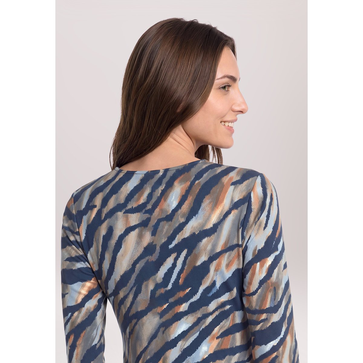 Robe longueur midi à fronce bleu/marron, BETTY BARCLAY