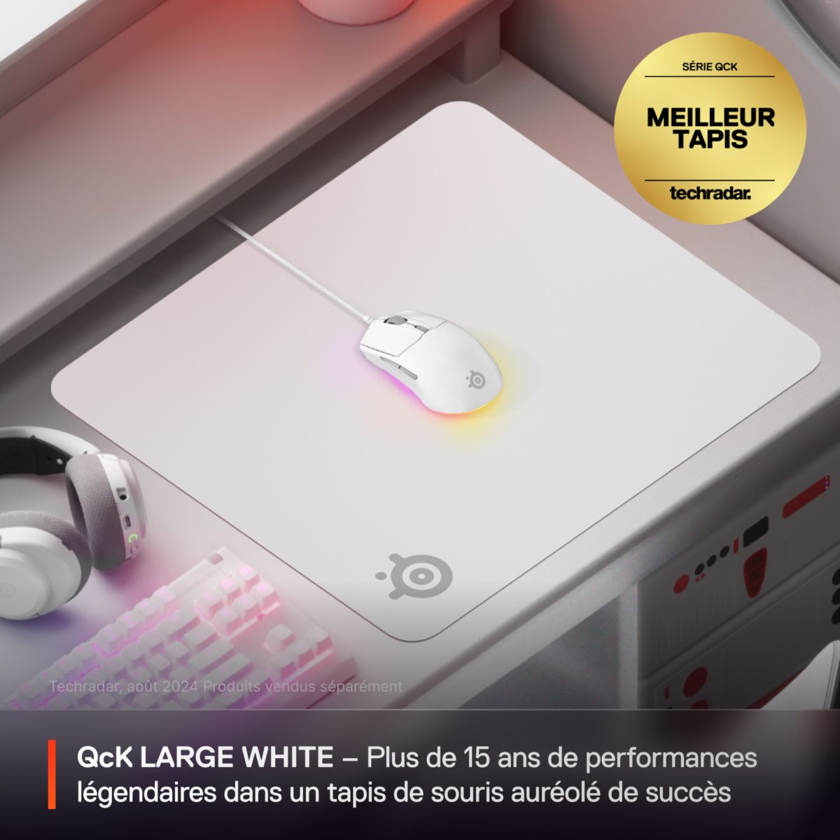 Tapis de souris QcK L Blanc couleur unique, STEELSERIES