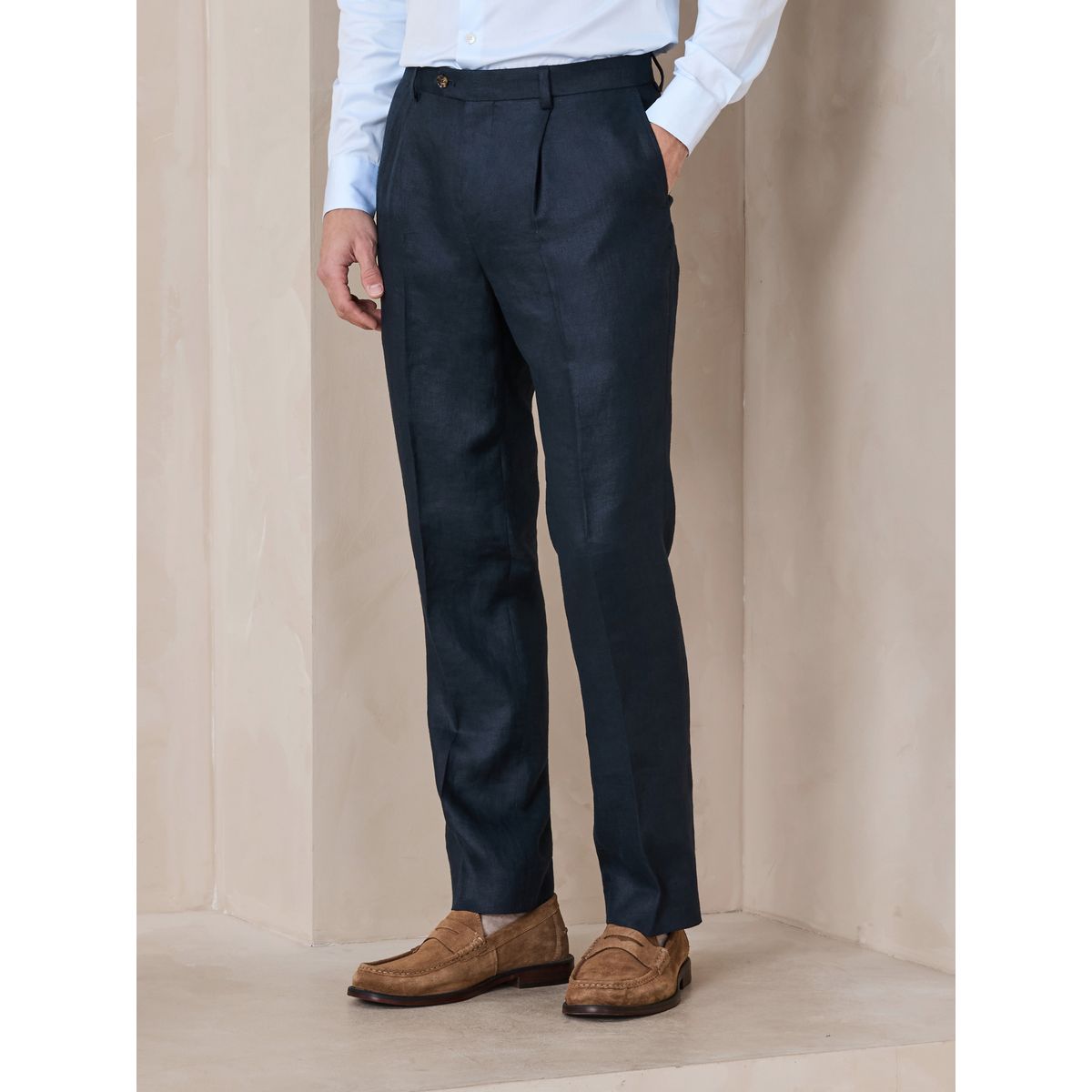 Pantalon de costume ajusté lin bleu, NEXT