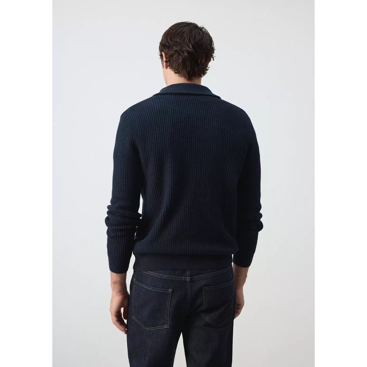 Pull polo 100 % coton côtelé fermeture éclair bleu marine, MANGO MAN