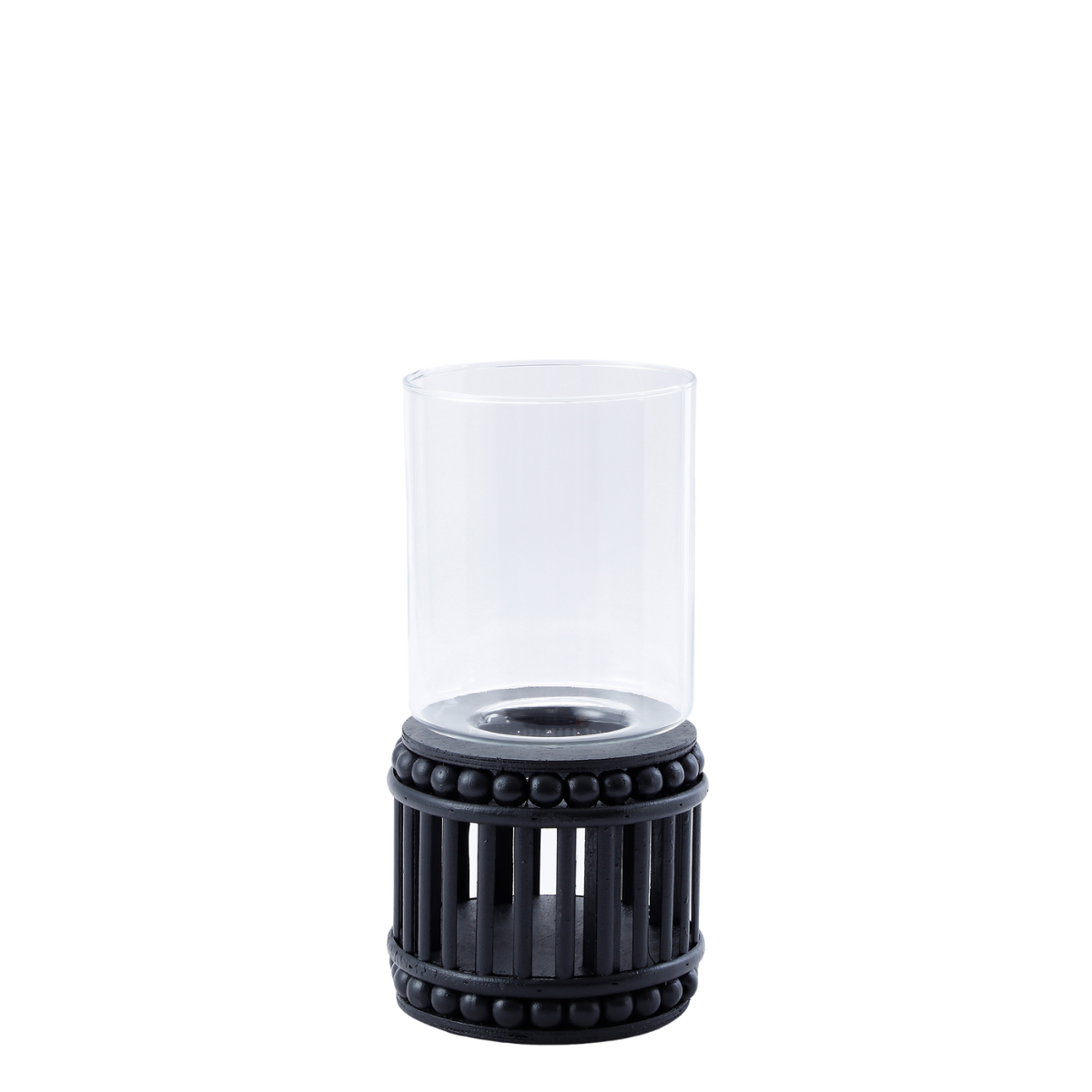 Porte-bougie en rotin H31 PERLINE noir, SIA DECO