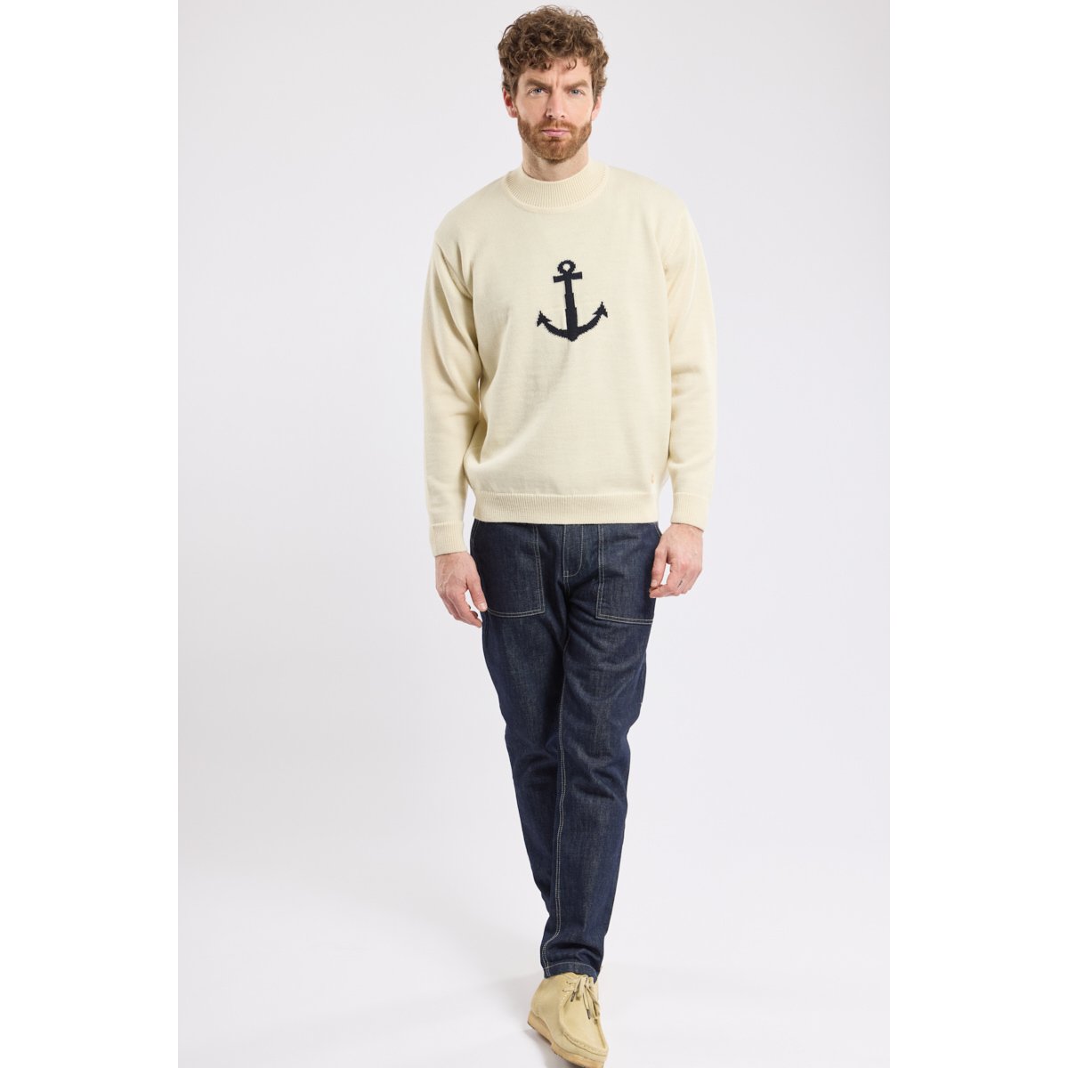Pull col montant Héritage en laine HERITAGE nature/navire, ARMOR-LUX