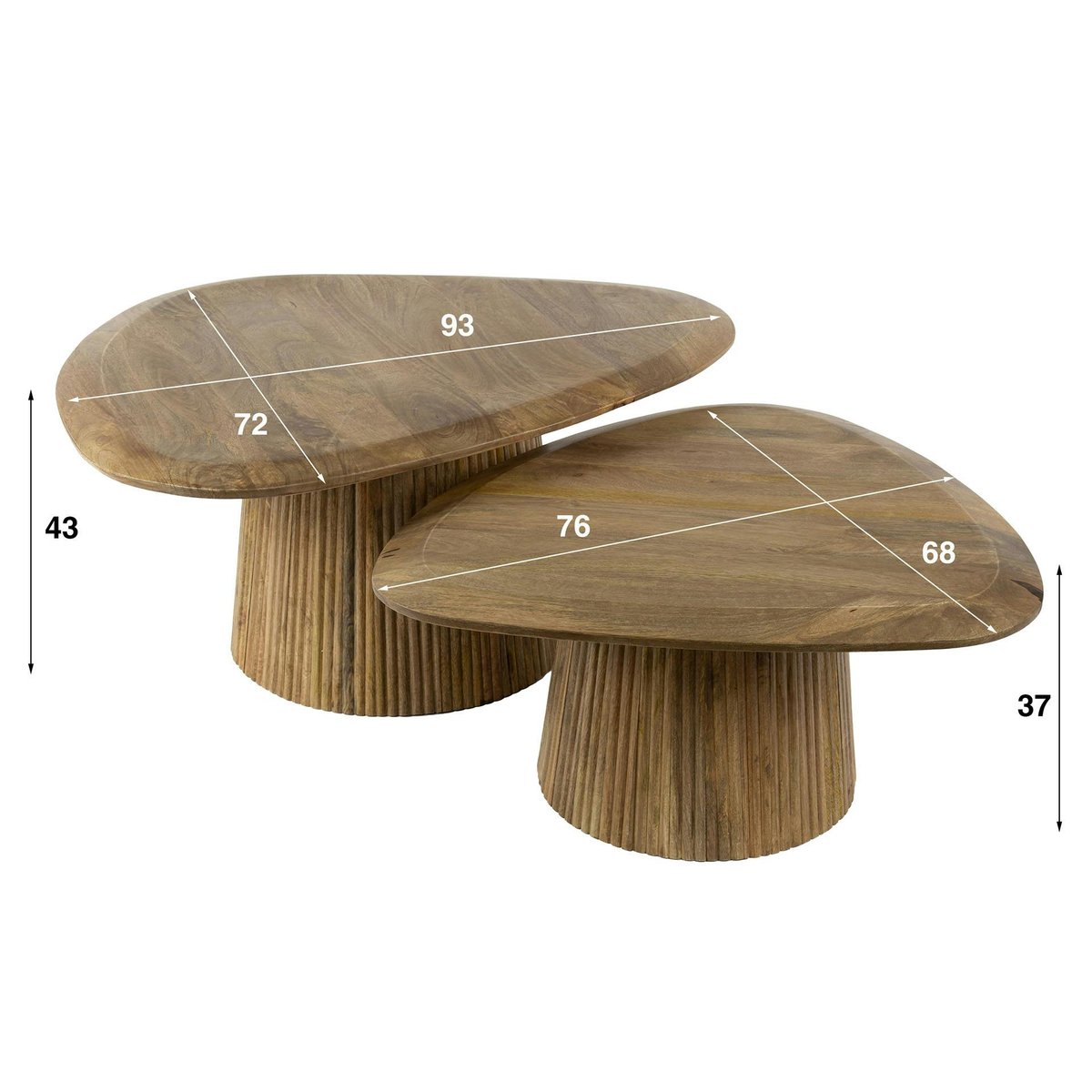 Table gigogne en bois de manguier avec plateau triangulaire (lot de 2) CREEK bois naturel, PIER IMPORT