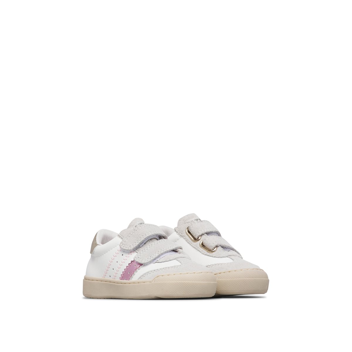Baskets en cuir et en daim RIBY VL. blanc-rose-platine, NATURINO