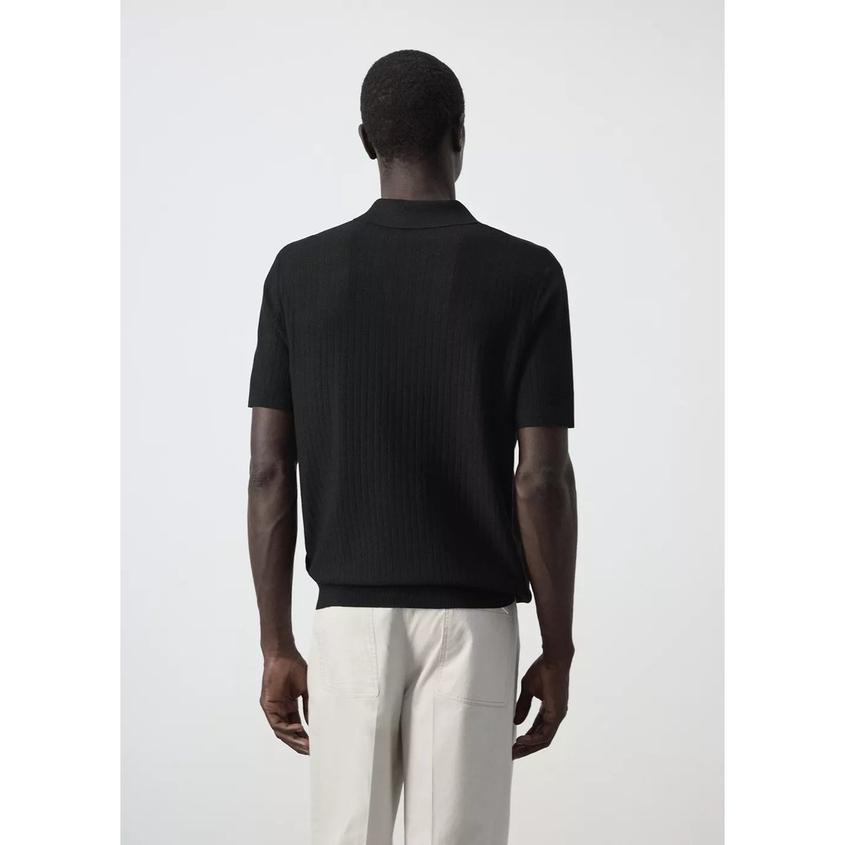 Polo maille fine côtelée noir, MANGO MAN