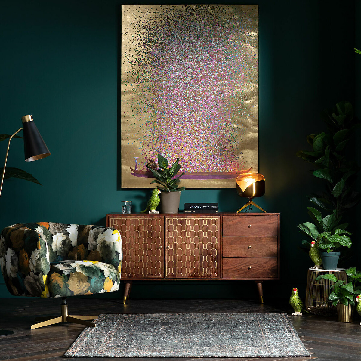 Quadro ritoccato olio Flower Boat oro-rosa 120x160 color oro, KARE DESIGN