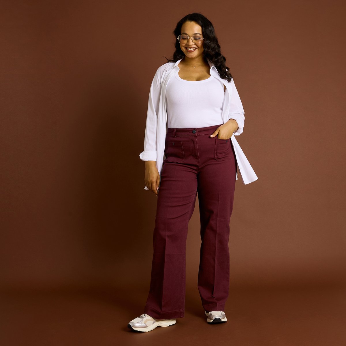 Jean flare GENOVA F02 orange bordeaux, GRAIN DE MALICE