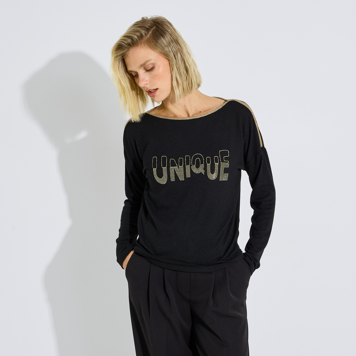 T-shirt doudou col bateau noir, GRAIN DE MALICE